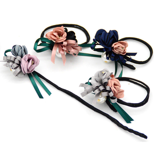 Bun Hair Half Bun Pearl Flower Hair Plate Hair Elastic Korean Styling Headdress Hair Accessories, Korean Pearl Flower Hair Plate