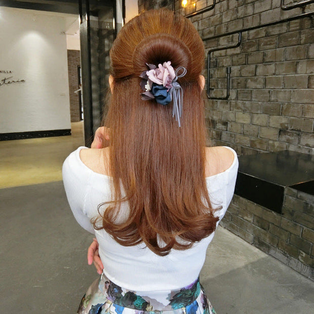 Bun Hair Half Bun Pearl Flower Hair Plate Hair Elastic Korean Styling Headdress Hair Accessories, Korean Pearl Flower Hair Plate