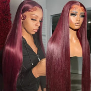High Temperature Resistant Burgundy Long Straight Lace Non-toxic Wig, Pre-dial Hairline, Non-adhesive, Heat-resistant Synthetic Fiber, Burgundy Lace Wig