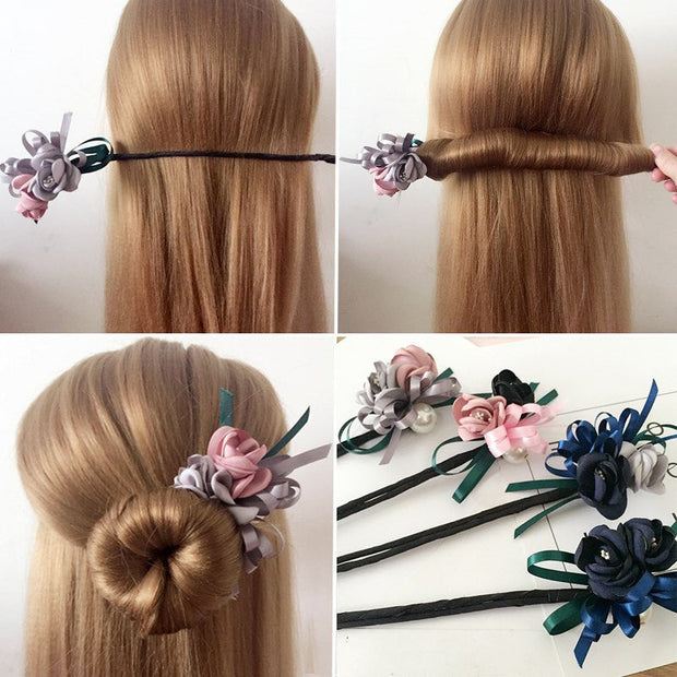 Bun Hair Half Bun Pearl Flower Hair Plate Hair Elastic Korean Styling Headdress Hair Accessories, Korean Pearl Flower Hair Plate